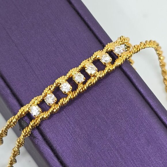 Merlite Gold Double Rope Twist Chain Bracelet Crystal Rhinestone Accent Bracelet - Picture 1 of 17